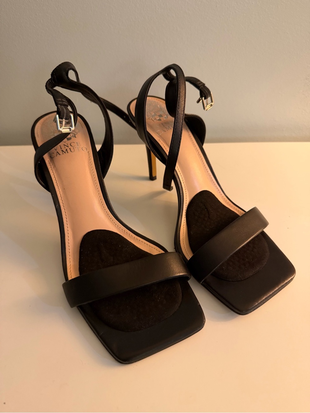 Vince Camuto Black Strappy Square-Toe Stiletto Heels